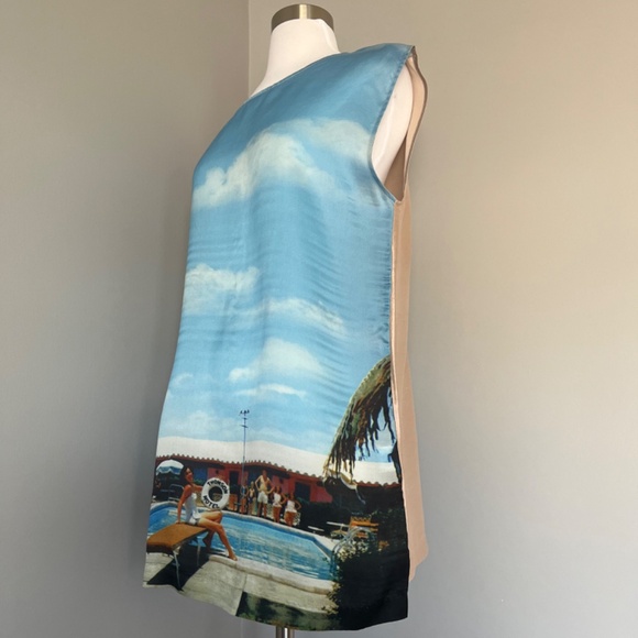 AU JOUR LE JOUR Silk Summer Pool Party Palm Leaves Sky Clouds Printed Dress - Picture 8 of 13